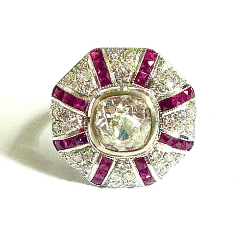 9ct White Gold Diamond and Ruby Ring