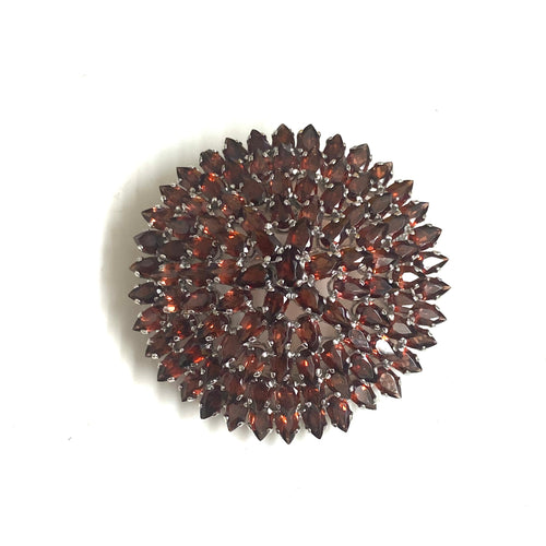 Sterling Silver Round Garnet Brooch