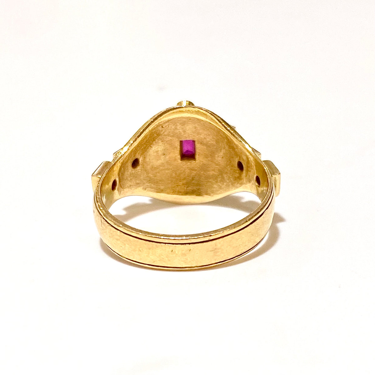 18ct Yellow Gold Ruby and Diamond Antique Etruscan Style Ring