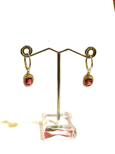 Sterling Silver Rubellite Tourmaline Drop Earrings