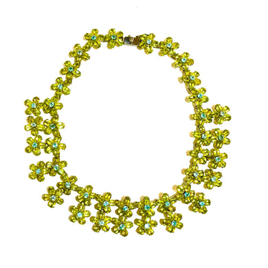 Sterling Silver Multiset Peridot and Blue Topaz Daisy Cluster Necklace