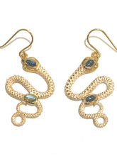 Topaz, Brass and Enamel Snake Earrings