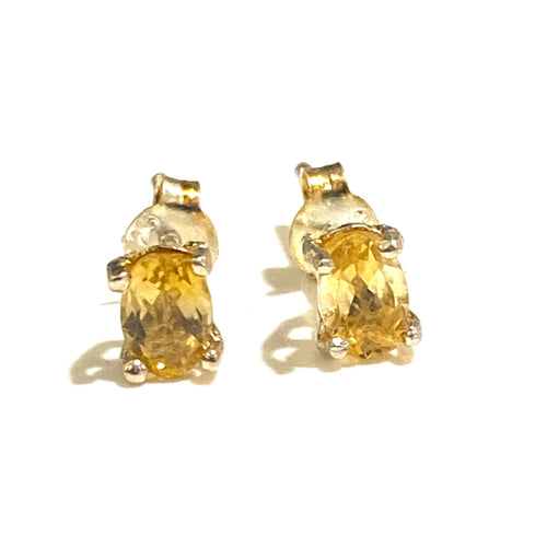 Small Sterling Silver Citrine Stud Earrings