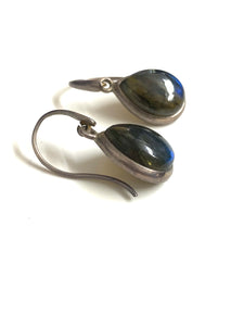 Pear Shaped Sterling Silver and Labradorite Earrings