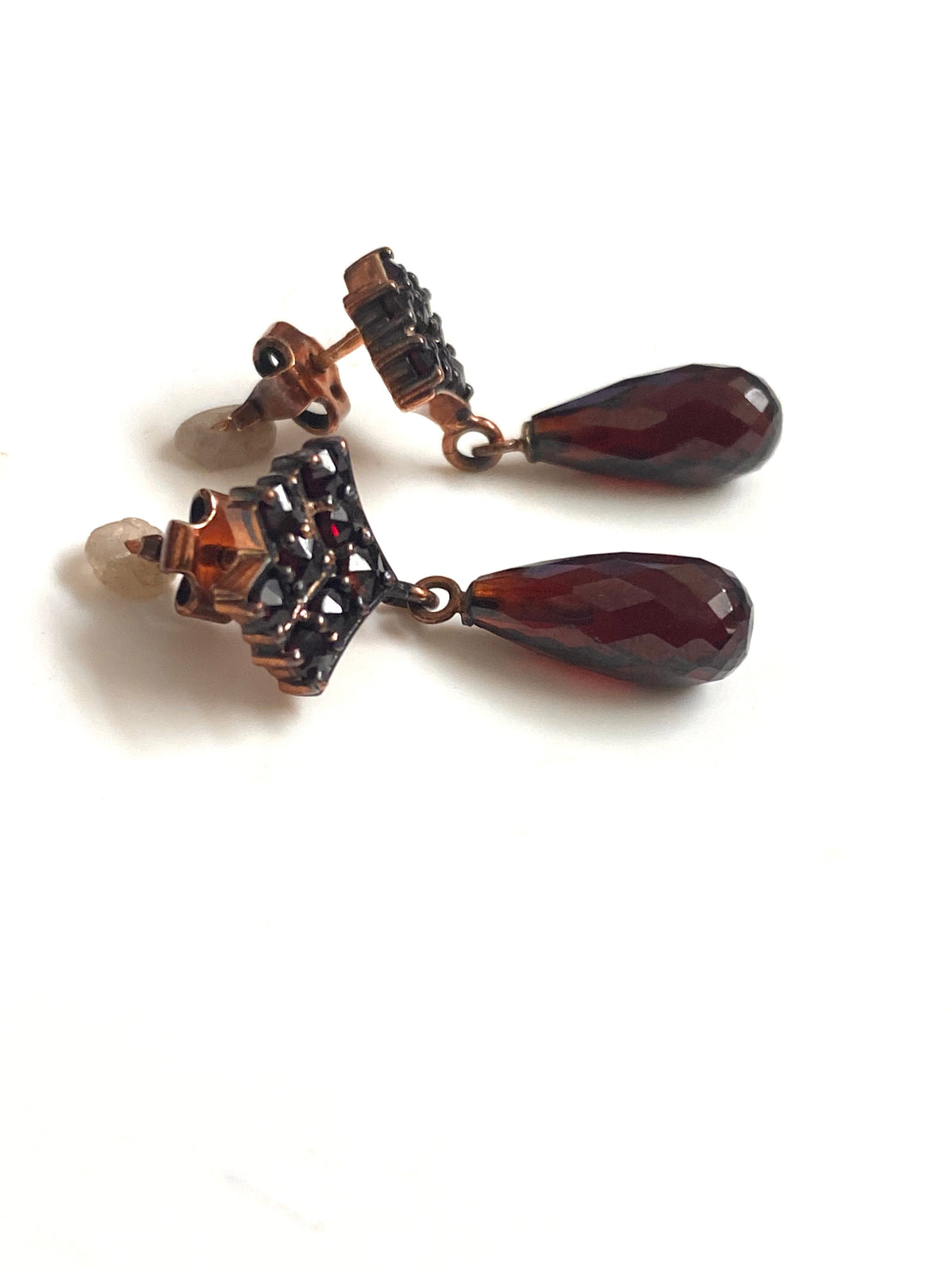 Sterling Silver Rose Gold Plated Garnet Earrings