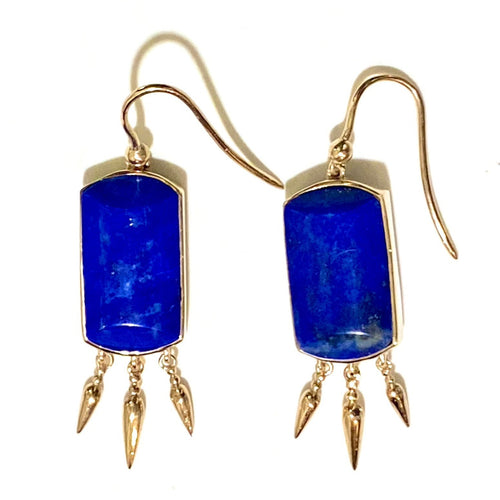 9ct Yellow Gold Lapis Lazuli Tassel Drop Earrings