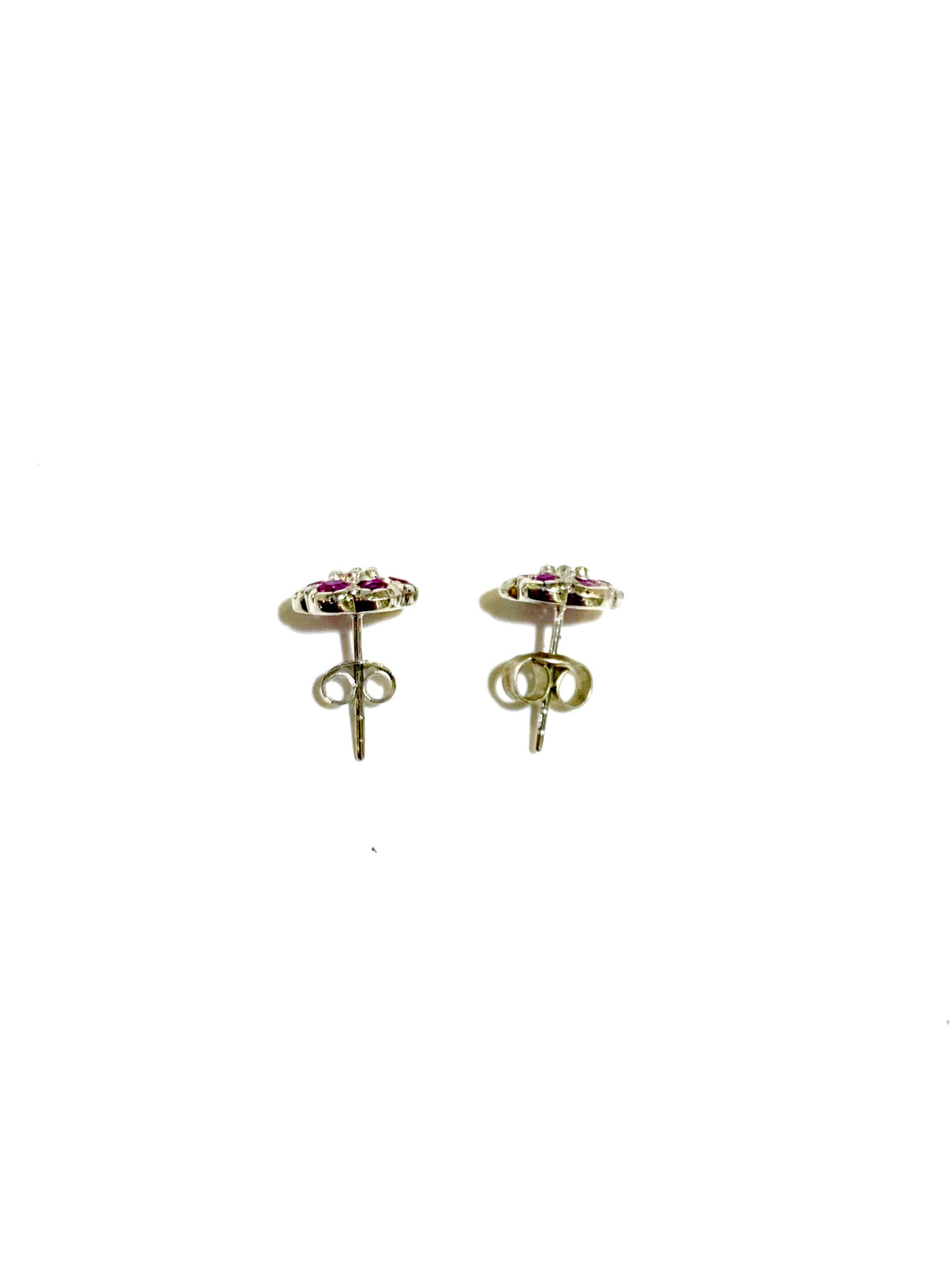 9ct Gold Ruby and Diamond Flower Stud Earrings