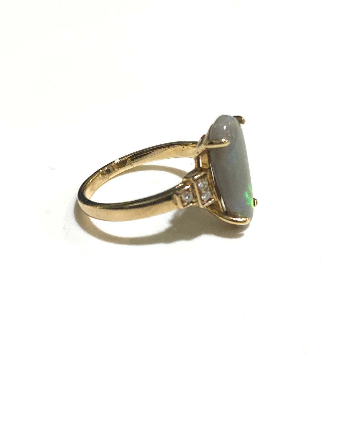 9ct Yellow Gold 2.3ct Solid Semi Black Opal and Diamond Ring
