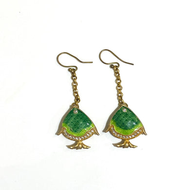 Sterling Silver Gold Plate Enamel and CZ Fish Earrings