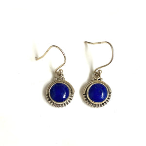 Round Sterling Silver and Lapis Lazuli Earrings