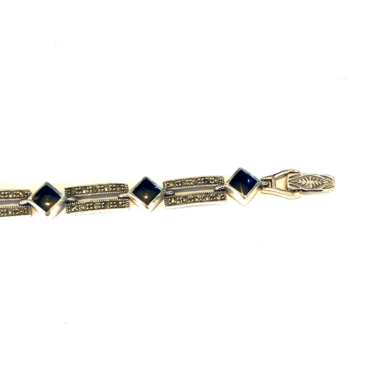 Sterling Silver Onyx and Marcasite Bracelet