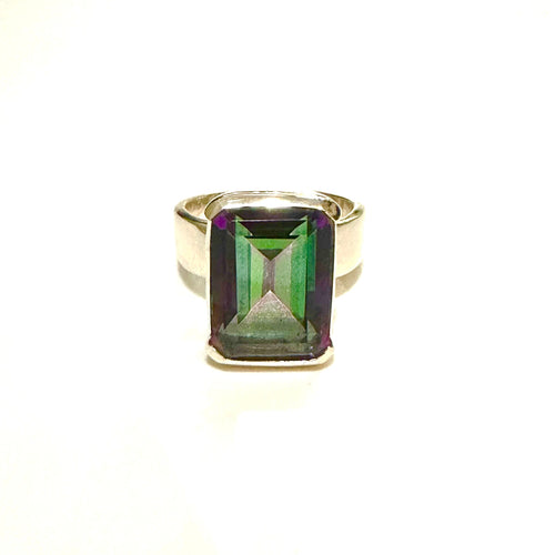 Sterling Silver Extra Large Baguette Mystic Topaz Ring