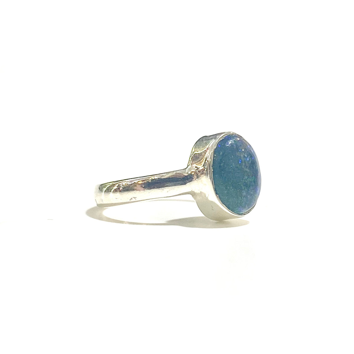 Sterling Silver Round Solid Opal Ring
