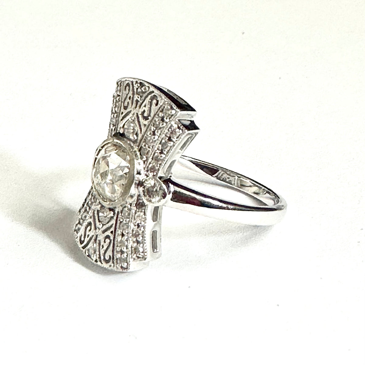 9ct White Gold 1.60ctw Diamond Art Deco Style Filigree Ring