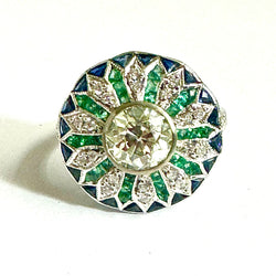 9ct White Gold Diamond, Emerald and Sapphire Ring