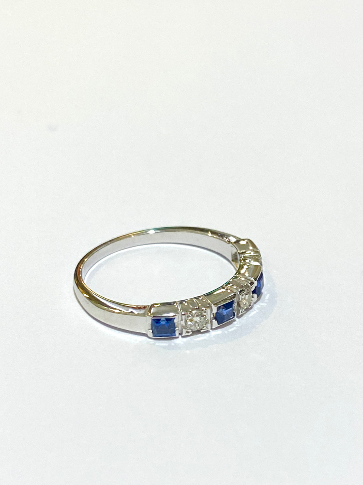 18ct White Gold Sapphire and Diamond half eternity  Ring