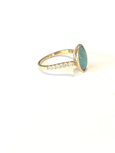 9ct Gold Solid Australian Opal and Diamond Ring