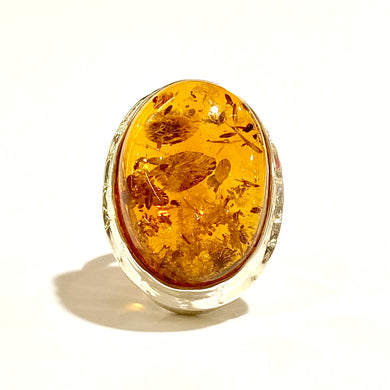 Sterling Silver Oval Baltic Amber Ring