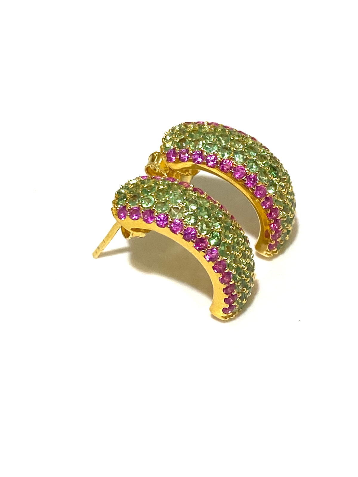 Sterling Silver Gold Plate Pink Sapphire and Tsavorite Garnet Earrings