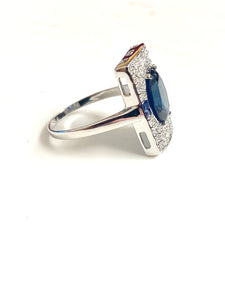 9ct White Gold Sapphire and Diamond Art Deco Inspired Ring
