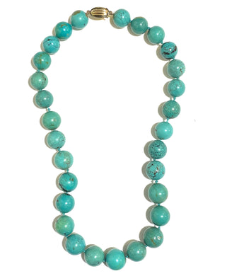 Sterling Silver Natural Turquoise Round Beaded Necklace