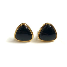 Sterling Silver Gold Plate and Black Cabochon Onyx Triangle Cufflinks