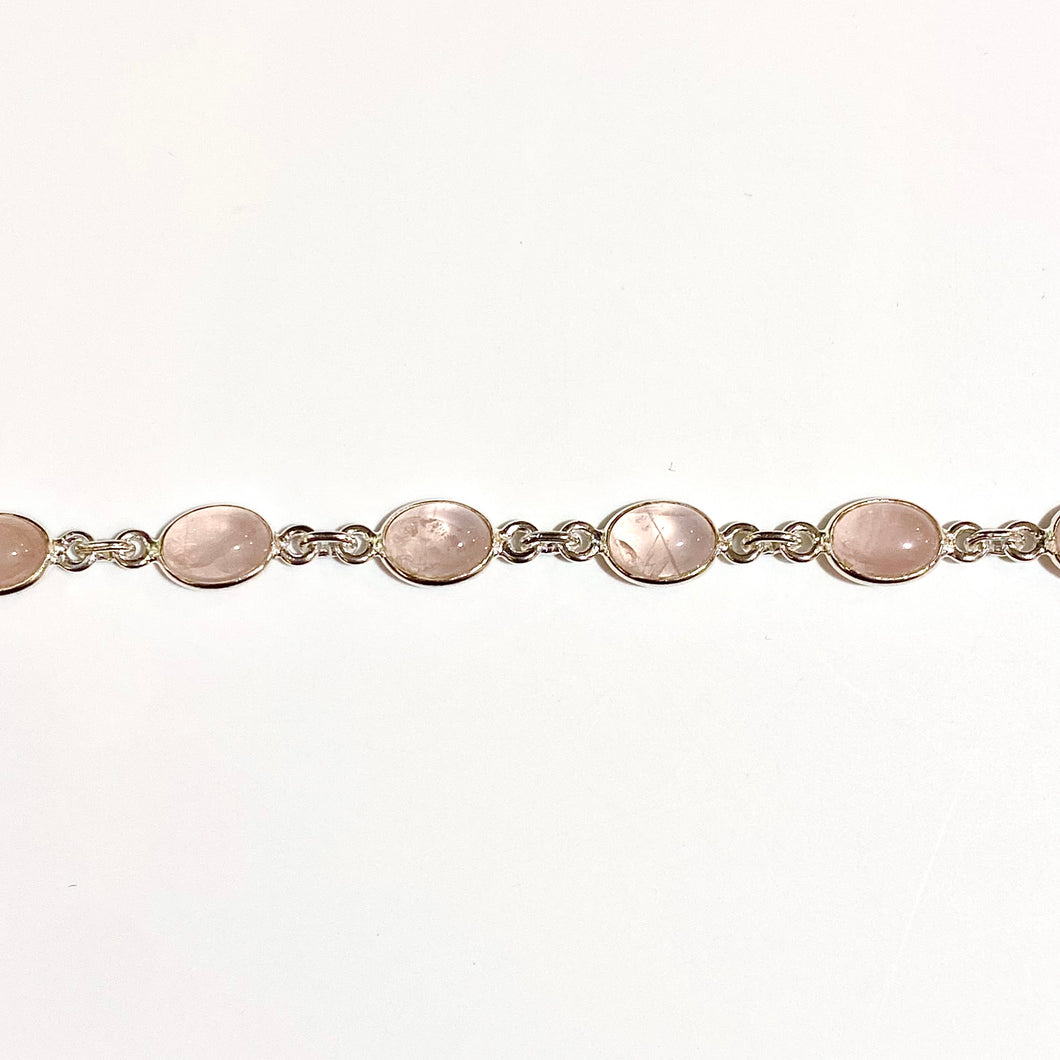 Sterling Silver Rose Quartz Cabochon Bracelet