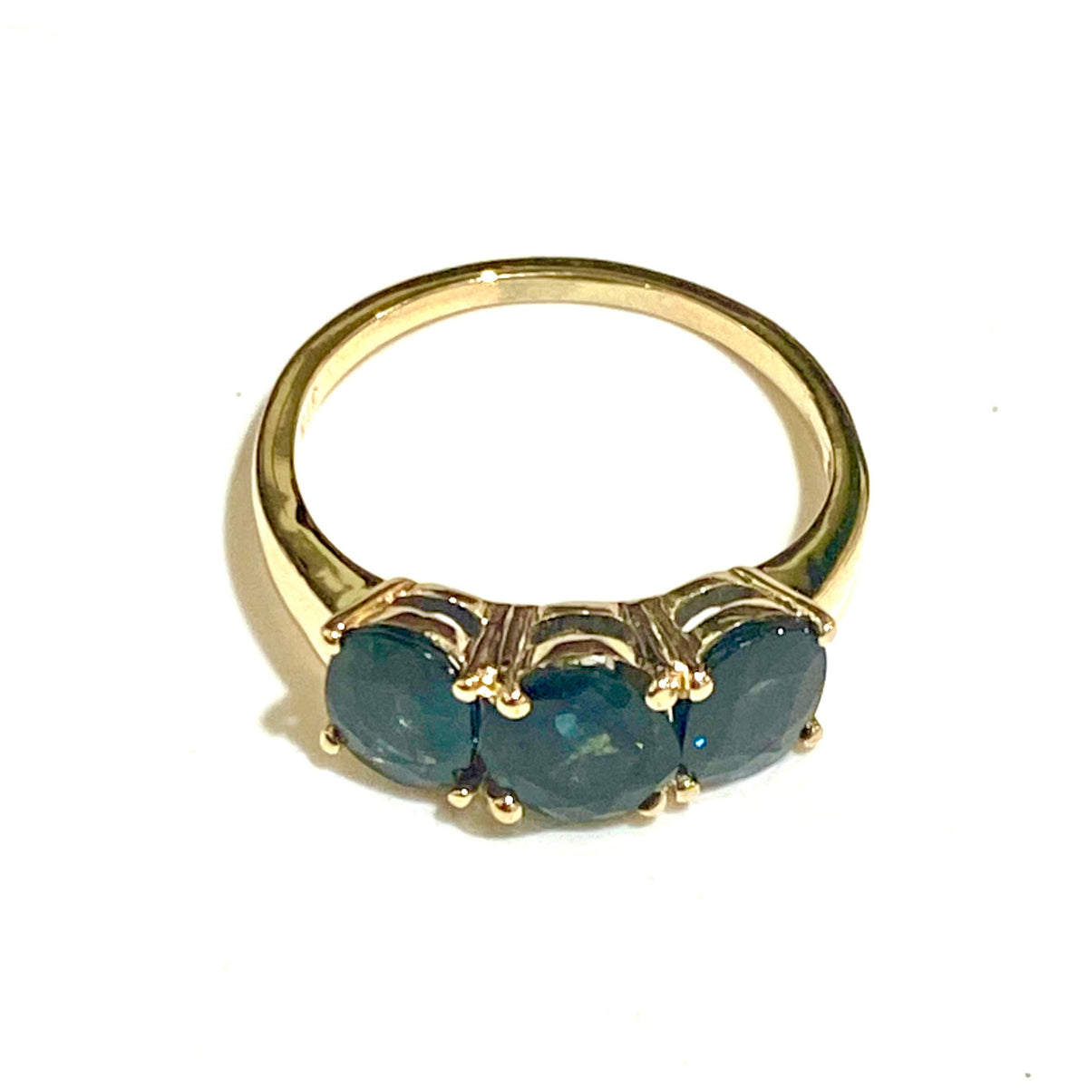 9ct Yellow Gold Teal Sapphire Trilogy Ring
