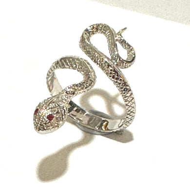 9ct White Gold Snake Ring with Ruby Eyes