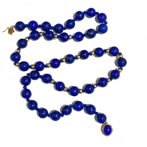 14ct Yellow Gold Lapis Lazuli Beaded Necklace