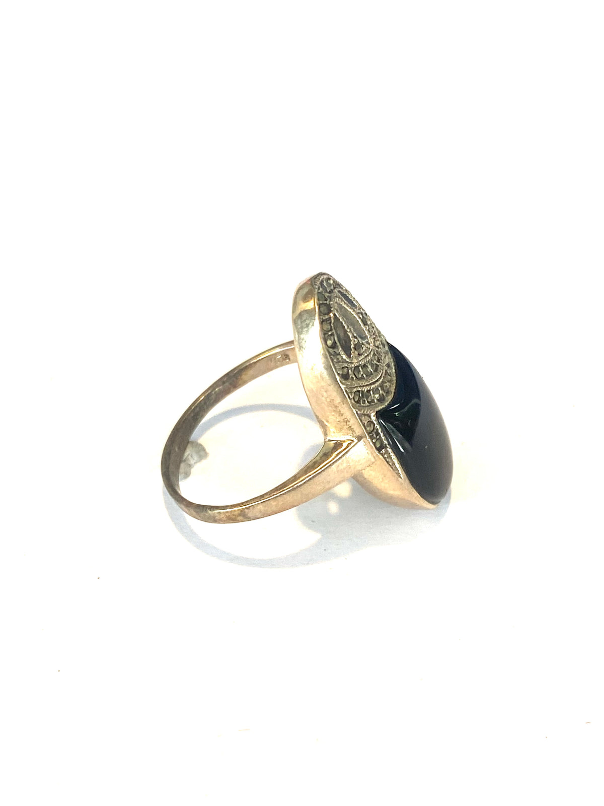 Sterling Silver Black Onyx and Marcasite Ring
