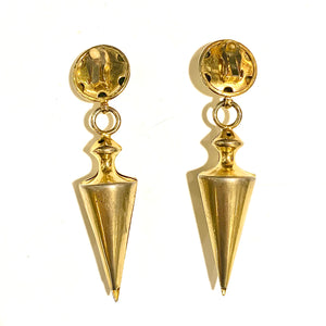 Modernist Gold Plated Conical Clip On Costume Drop Earrings