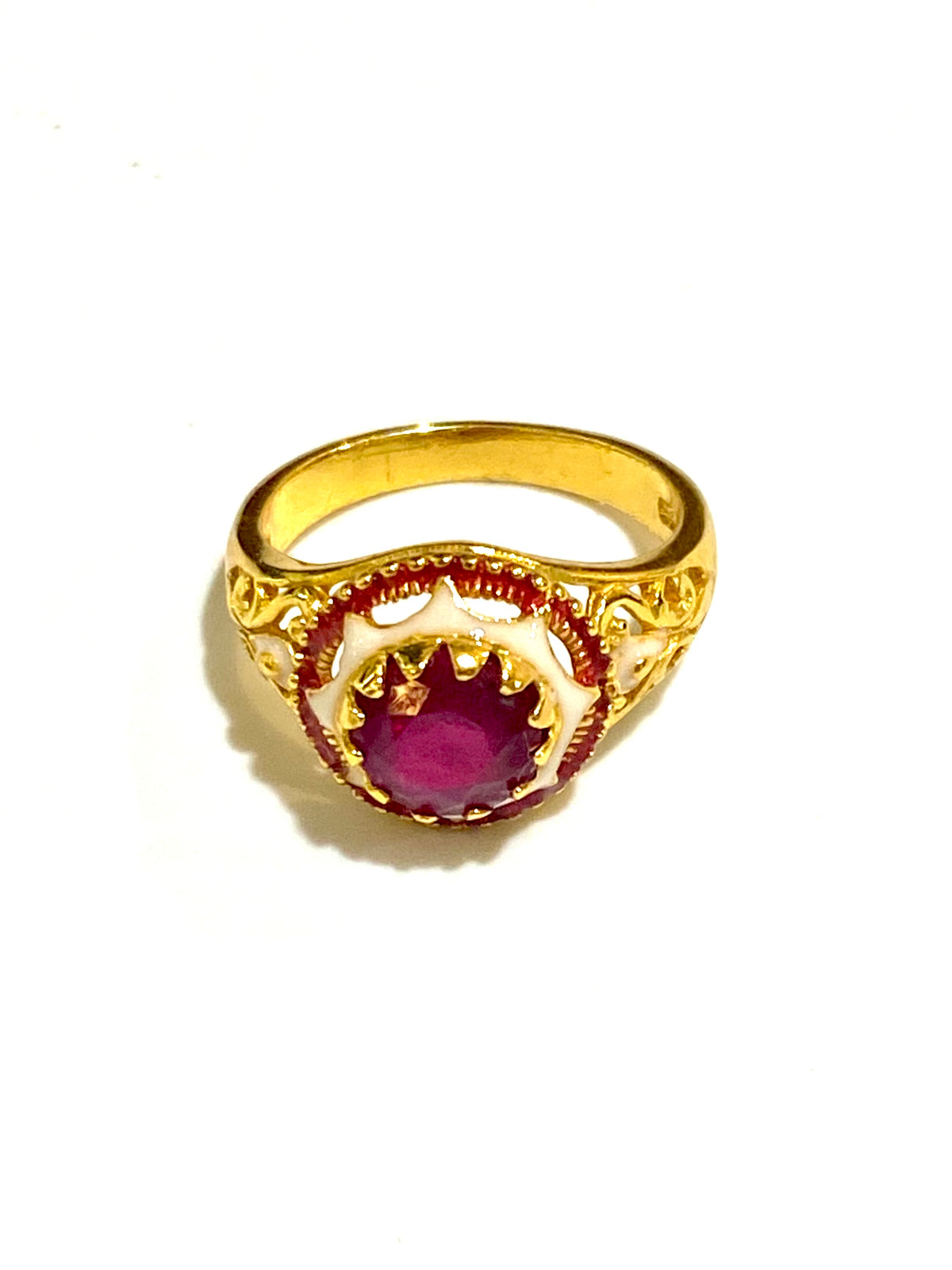 Brass Enamel and Gemstone Ring
