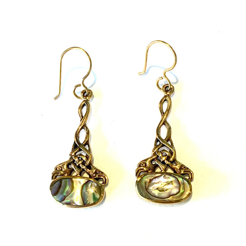 Brass and Paua Shell Drop Earrings