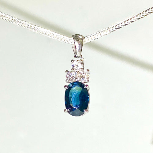 9ct White Gold 1.25ct Sapphire and Diamond Pendant