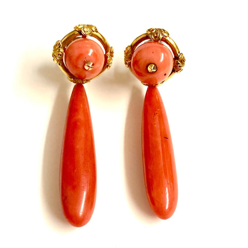 9ct Yellow Gold Coral Drop Earrings