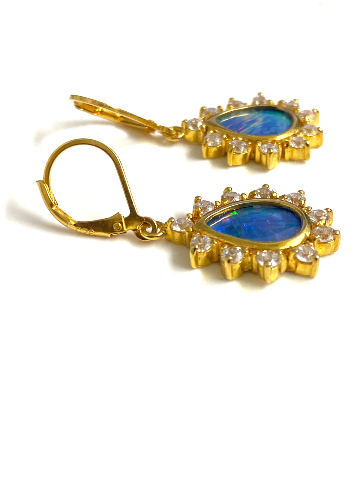 White Sapphire and Australian Opal Earrings