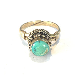 Engraved Sterling Silver Turquoise Ring