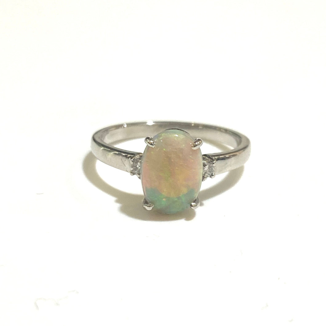 9ct White Gold 1.45ct Semi Black Solid Opal and Diamond Ring