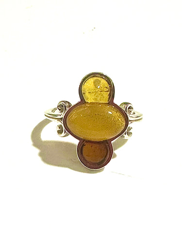 Small Sterling Silver Honey Amber Ring