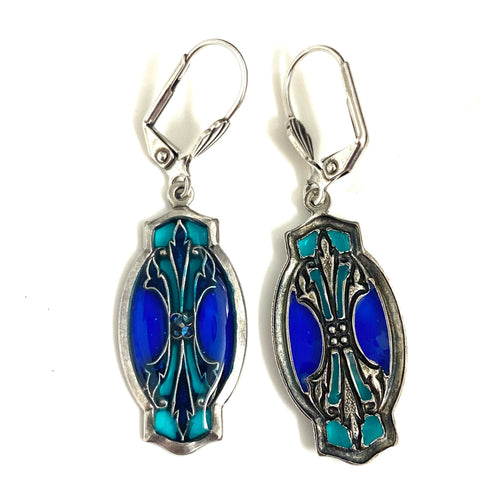 Sterling Silver and Blue Enamel Earrings