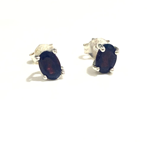 Small Sterling Silver Garnet Stud Earrings