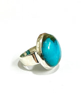 Circle Turquoise Cabochon Sterling Silver Cocktail Ring