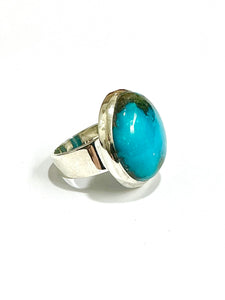 Circle Turquoise Cabochon Sterling Silver Cocktail Ring