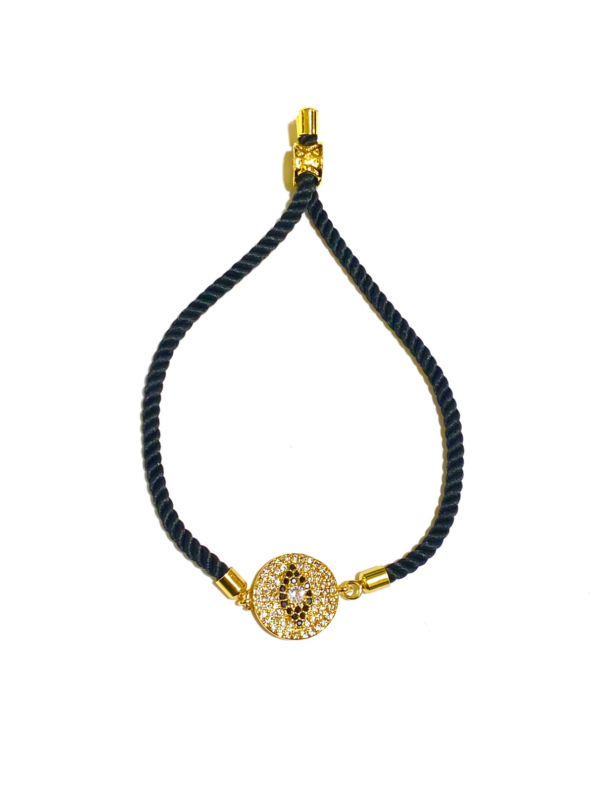 Adjustable Cubic Zirconia Evil Eye String Bracelet