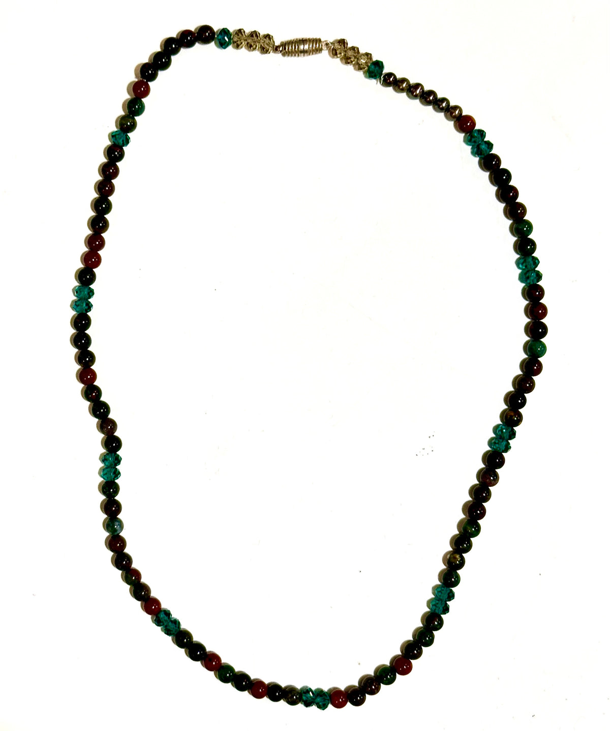 Round Bloodstone and Crystal Beaded Necklace with Magnetic Clasp