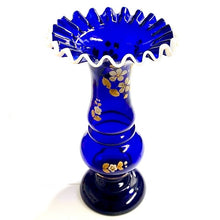Edwardian Bristol Blue Glass Hand Painted Vase