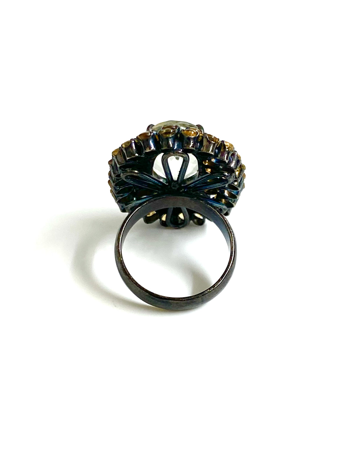 Sterling Silver Black Rhodium Plate Citrine and Rock Crystal Ring