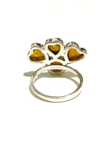 Sterling Silver Unique Heart Honey Amber Ring