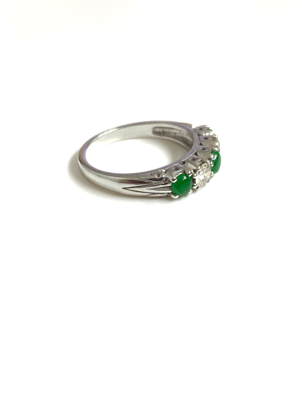 9ct White Gold Jadeite and Diamond Ring